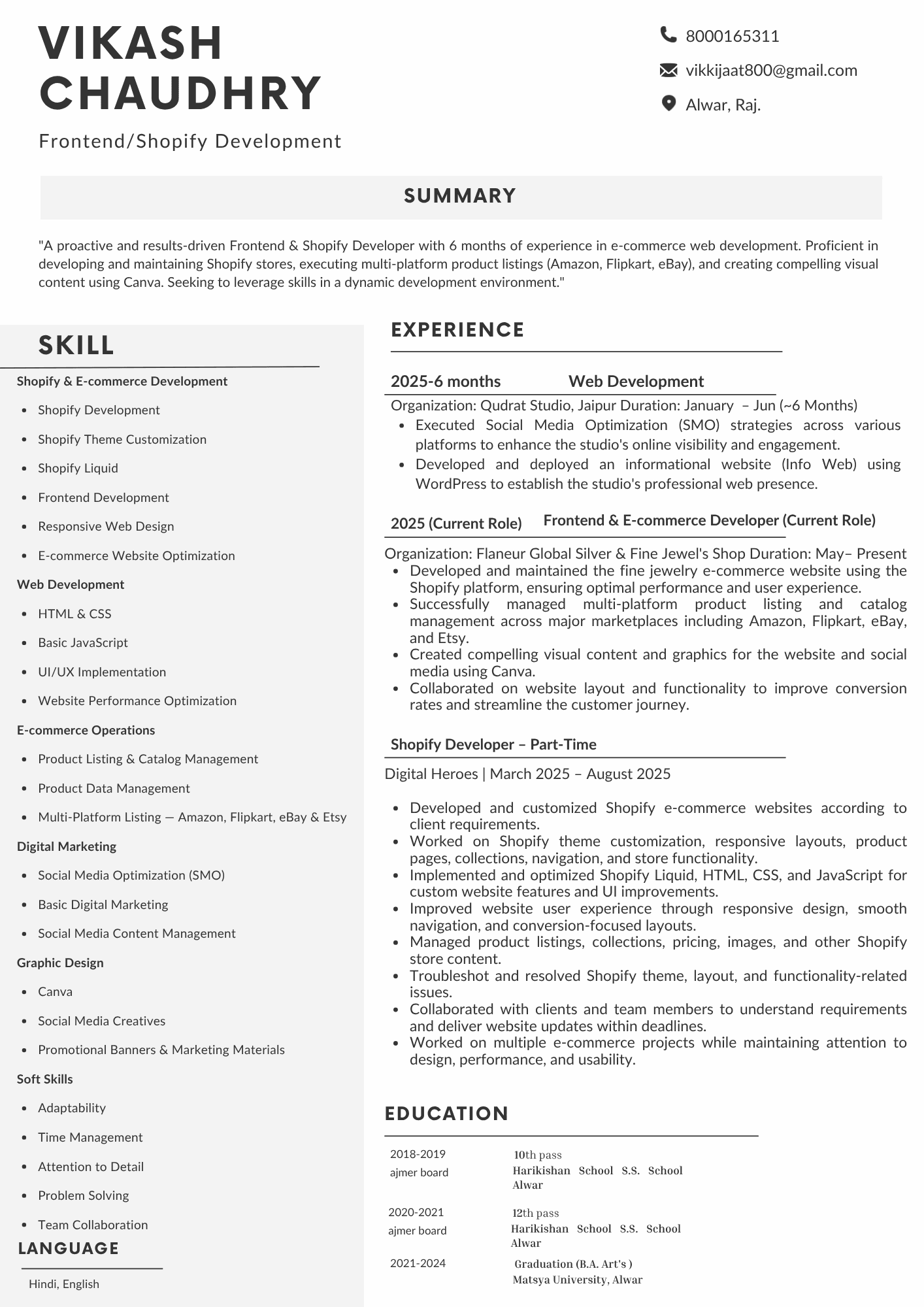 Vikash Choudhary Resume